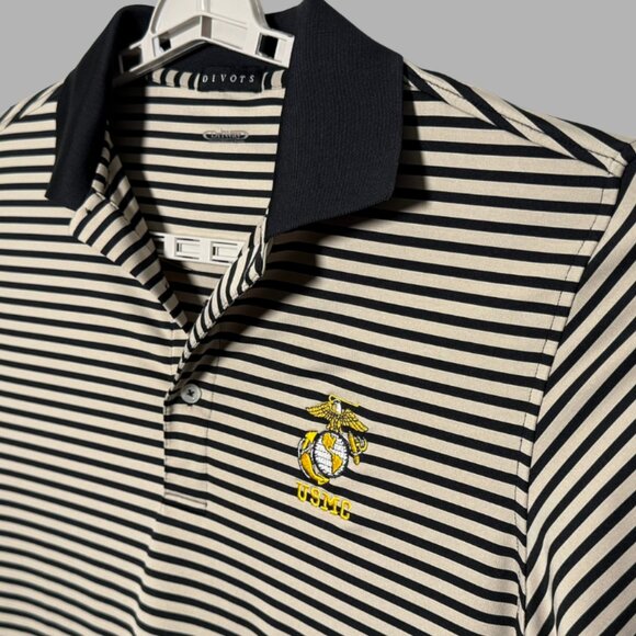 Divots Men’s Size Medium Black and Tan USMC Golf Polo - Picture 1 of 5